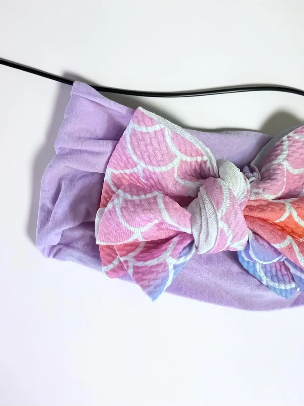 Handmade Mermaid Scale Baby Headwrap Purple Pink Ombre Big Bow Headband